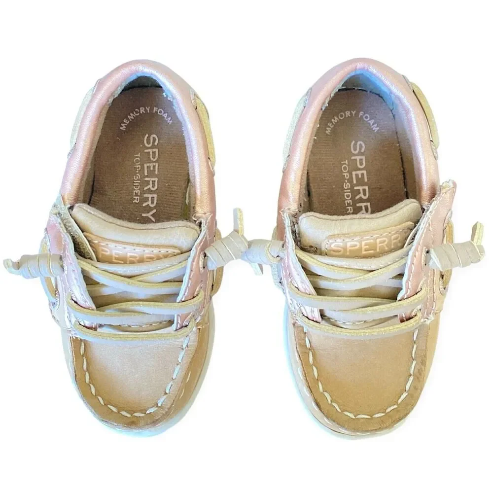 SPERRY TOP-SIDER Boat Shoes Size 6 Toddler Deck Shoes Slip On Pink Tan